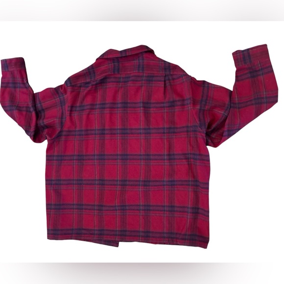 80s PENDLETON WOOL RED BLACK & BLUE PLAID BUTTON DOWN SHIRT W LOSE FLAP POCKETS - Picture 3 of 7